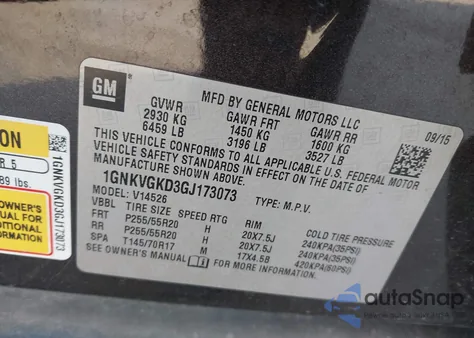 2016 Chevrolet Traverse 1Lt from USA, damaged, VIN 1GNKVGKD3GJ173073